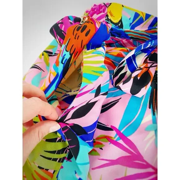 ASHLEY STEWART Tropical Parrots Skirt Rainbow Pockets Pinup Retro Womens Plus 4X - Picture 6 of 9